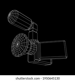 Digital video hand-held camera with rotating screen and external microphone. Wireframe low poly mesh vector illustration.