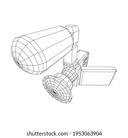 Digital video hand-held camera with rotating screen and external microphone. Wireframe low poly mesh vector illustration.