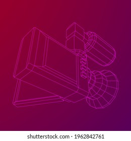 Digital video hand-held camera with rotating screen and external microphone. Wireframe low poly mesh vector illustration.