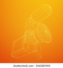 Digital video hand-held camera with rotating screen and external microphone. Wireframe low poly mesh vector illustration.