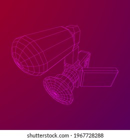 Digital video hand-held camera with rotating screen and external microphone. Wireframe low poly mesh vector illustration.