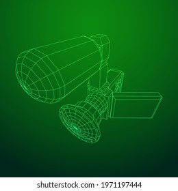 Digital video hand-held camera with rotating screen and external microphone. Wireframe low poly mesh vector illustration.