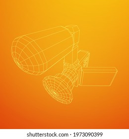 Digital video hand-held camera with rotating screen and external microphone. Wireframe low poly mesh vector illustration.
