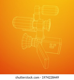 Digital video hand-held camera with rotating screen and external microphone. Wireframe low poly mesh vector illustration.