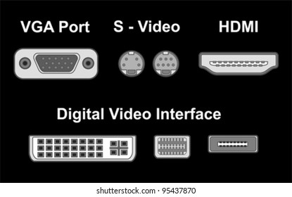 Digital Video Interface With VGA And HDMI Ports, Vector