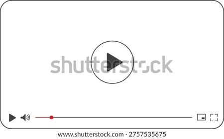 Digital video player interface, play button, audio control, timeline slider with progress indicator, fullscreen icon. Media playback controls on a grid background, modern web element, user interface design asset.