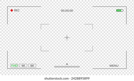Digital video recorder display screen template. Focusing digital display screen, Transparent background. Vector illustration