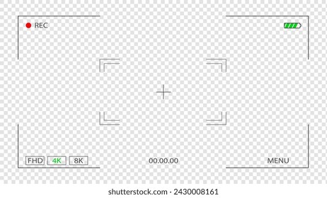 Digital video recorder display screen template. Focusing digital display screen, Transparent background.  Vector illustration 