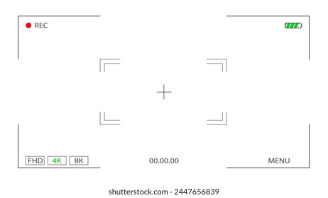 Vorlage des Digital-Video-Aufzeichnungsbildschirms. In: Cinema Rec Viewing Screen. Digitaler Bildschirmfokus, transparenter Hintergrund. Vektorillustration