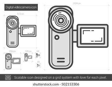 Digital videocamera vector line icon isolated on white background. Digital videocamera line icon for infographic, website or app. Scalable icon designed on a grid system.