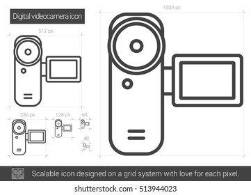 Digitales Vektorgrafik-Vektorsymbol einzeln auf weißem Hintergrund. Digitales Videokamera-Line-Symbol für Infografik, Website oder App. Skalierbares Symbol, das auf einem Gittersystem entworfen wurde.
