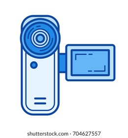 Icono de línea vectorial de videocámara digital aislado en fondo blanco. Icono de línea de videocámara digital para infografía, sitio web o aplicación. Icono azul diseñado en un sistema de cuadrícula.