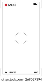 Interface de usuário do visor digital com indicador de gravação e marcas de foco, adequado para sobreposições de filmagem, design de fotografia e telas de difusão.