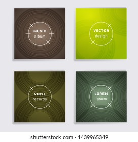 Digital vinyl records music album covers set. Semicircle curve lines patterns. Futuristic creative vinyl music album covers, disc mockups. DJ records disc vector mockups. Flyer gradient patterns.