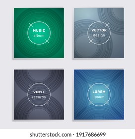 Digital vinyl records music album covers set. Semicircle curve lines patterns. Dynamic creative vinyl music album covers, disc mockups. DJ records disc vector mockups. Banners flyers cards set.