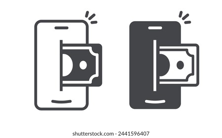 Digital virtual wallet top up with money icon vector, cell phone mobile cash deposit simple graphic pictogram illustration, cellphone smartphone online internet web electronic mobile bank app image