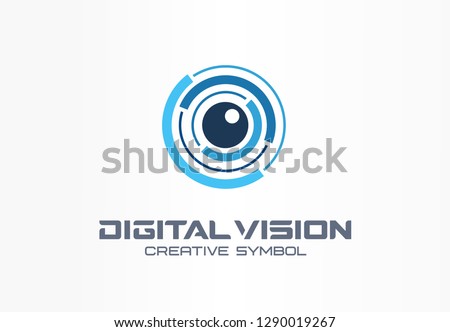 Digital vision creative symbol concept. Eye iris scan, vr system abstract business logo. Cctv monitor, security control, video camera lens icon. Corporate identity logotype, company graphic design