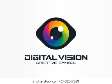 Digital vision, cyber eye, color lens creative symbol concept. Ophthalmology, security abstract business logo idea. Spectrum, rainbow icon. Corporate identity logotype, company graphic design tamplate