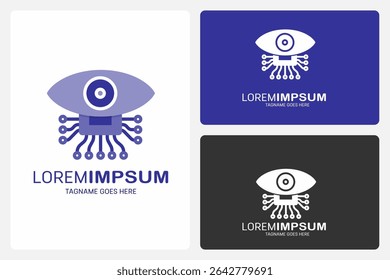 Digital Vision Logo Template. This logo features an eye with a round center, like a camera lens, and circuit-like lines below it.