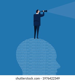 digital vision looking future futuristic leader information technology binary  code business telescope 