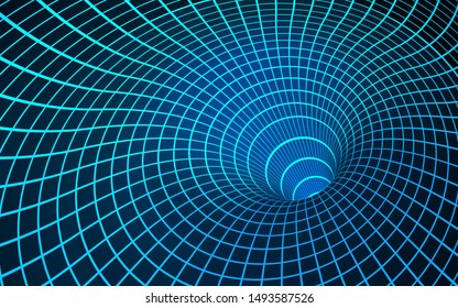 Digital visualisation of Black Hole. Wormhole. Singularity and event horizon - warp space and time. Vector illustration