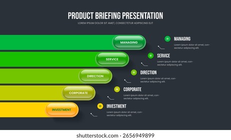 Digital Visualization 5 Element Diagram Slideshow Layout. Professional Report Five Option Infographic Frame Template. Product Launch Presentation Design Vector Illustration.