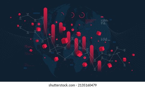 Digital visualization of charts financial analytics and analysis of economic statistics, dashboard of investment and trade columns, vector illustration