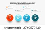 Digital Visualization Four Option Diagram Slide Design. Financial Solution 4 Element Chart Presentation Layout. Business Report Slideshow Template Vector Illustration.