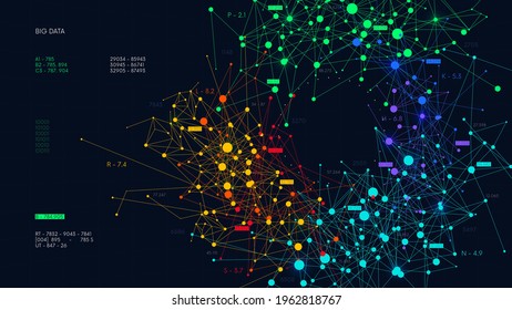 Digital visualization information networks flow, analysis and sorting financial big data, abstract color infographics, vector illustration