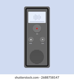Digital voice recorder for journalists, used to capture field report audio, flat art design style.
