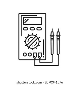 Digital Voltmeter Multimeter Isolated Thin Line Icon. Vector Instrument Measuring Electrical Potential Difference Between Two Points. Voltmeter Physical Device To Measure Voltage In Electric Circuit