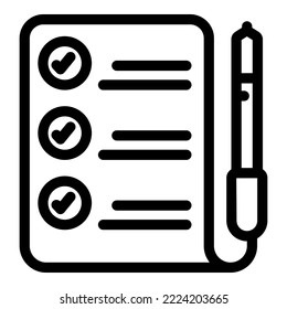 Vector de contorno de icono de voto digital. Encuesta electoral. Público de papel