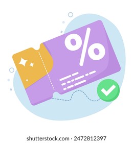 digital Voucher concept on smart phone screen. lucky bonus ticket, sale coupon graphic element for infographic, landing page, blank status app or web ui, icon, flat vector illustration design.