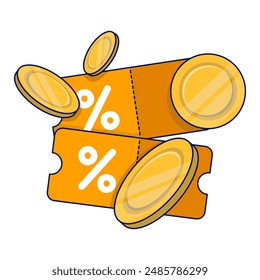 digital Voucher concept on smart phone screen. discount voucher or sale percentage coupon, online shopping concept. sales promotion. elements for infographics, pages, countries or web applications.