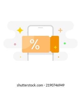 Digital voucher on smartphone screen concept illustration flat design vector eps10. graphic element for infographic, landing page, empty state app or web ui, icon
