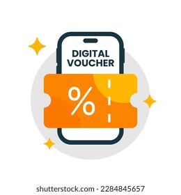 digital voucher on smartphone screen concept illustration flat design vector eps10. graphic element for infographic, landing page, empty state app or web ui, icon