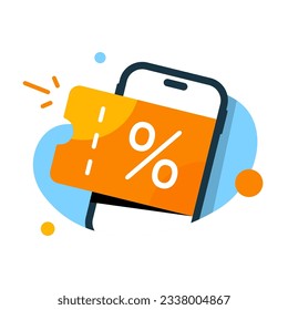 Digital voucher on smartphone screen concept illustration flat design vector eps10. graphic element for infographic, landing page, empty state app or web ui, icon
