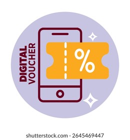 Digital Voucher on Smartphone Screen Concept Icon Vector Illustration.