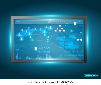 Digital vurtual screen interface, Technology business concept network information process diagram, Vector illustration modern template design