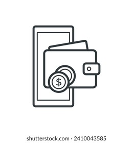 Digital wallet app on smartphone, electronic transactions and digital currency concept, isolated icon