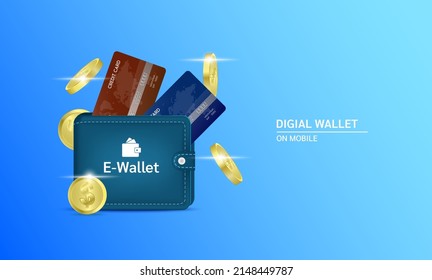 Digital wallet application and internet banking. Online payment security via credit card. Online money transaction concept. Vector EPS10.
