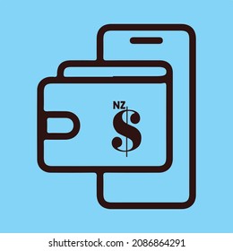 Digital Wallet or Balance Icon with New Zealand Dollar. New Zealand business, payment and finance element. Can be used for web, mobile, infographic and print.
