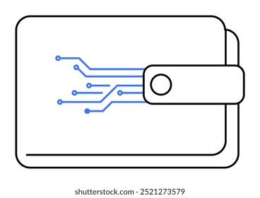 Una billetera digital con líneas de circuito azul. Líneas simples. Ideal para temas de tecnología, finanzas, transacciones digitales, ciberseguridad e innovación. Limpio, minimalista, futurista.