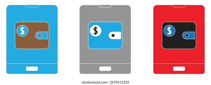 digital wallet, colorful icon for digital wallet, Mobile Wallet with Dollar Sign for Secure Digital Transactions, vector illustration.