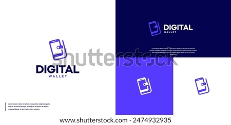 Digital wallet with a combination of mobile phone, modern tech, logo design template.