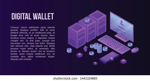 Digital wallet concept banner. Isometric illustration of digital wallet vector concept banner for web design