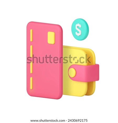 Digital wallet credit debit card with cash dollar coin money savings profit 3d icon realistic vector illustration. Banking commercial currency exchange financial payment shopping purchase transaction