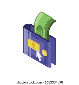 Digital Wallet With Dollars On White Background Vector Illustration Design