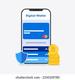 Digital wallet. E wallet concept. Online transaction and payment. Vector illustration.