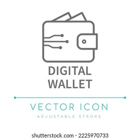 Icono de línea de vector de comercio de cartera digital